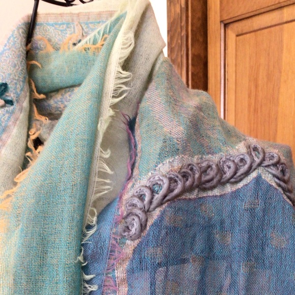 Handcrafted Shawl/Scarf, teal, boiled wool 68”x26” - Picture 7 of 10